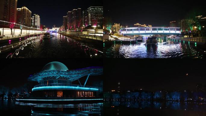 高清亮马河风情水岸夜景素材