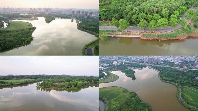 成都青龙湖湿地公园夕阳湖景5k