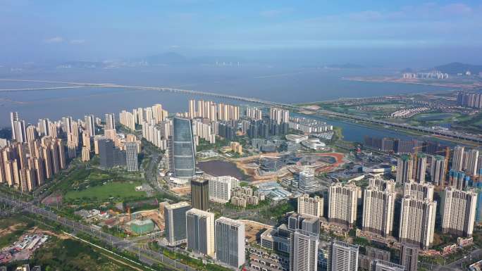 航拍珠海市金湾区航空新城全景