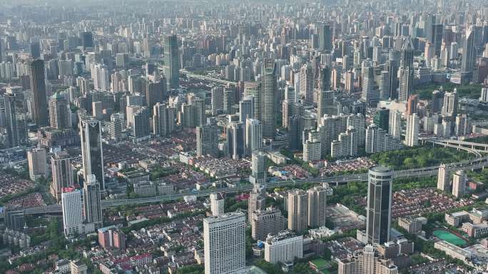 4K原素材-上海黄浦区高楼大厦城市全景