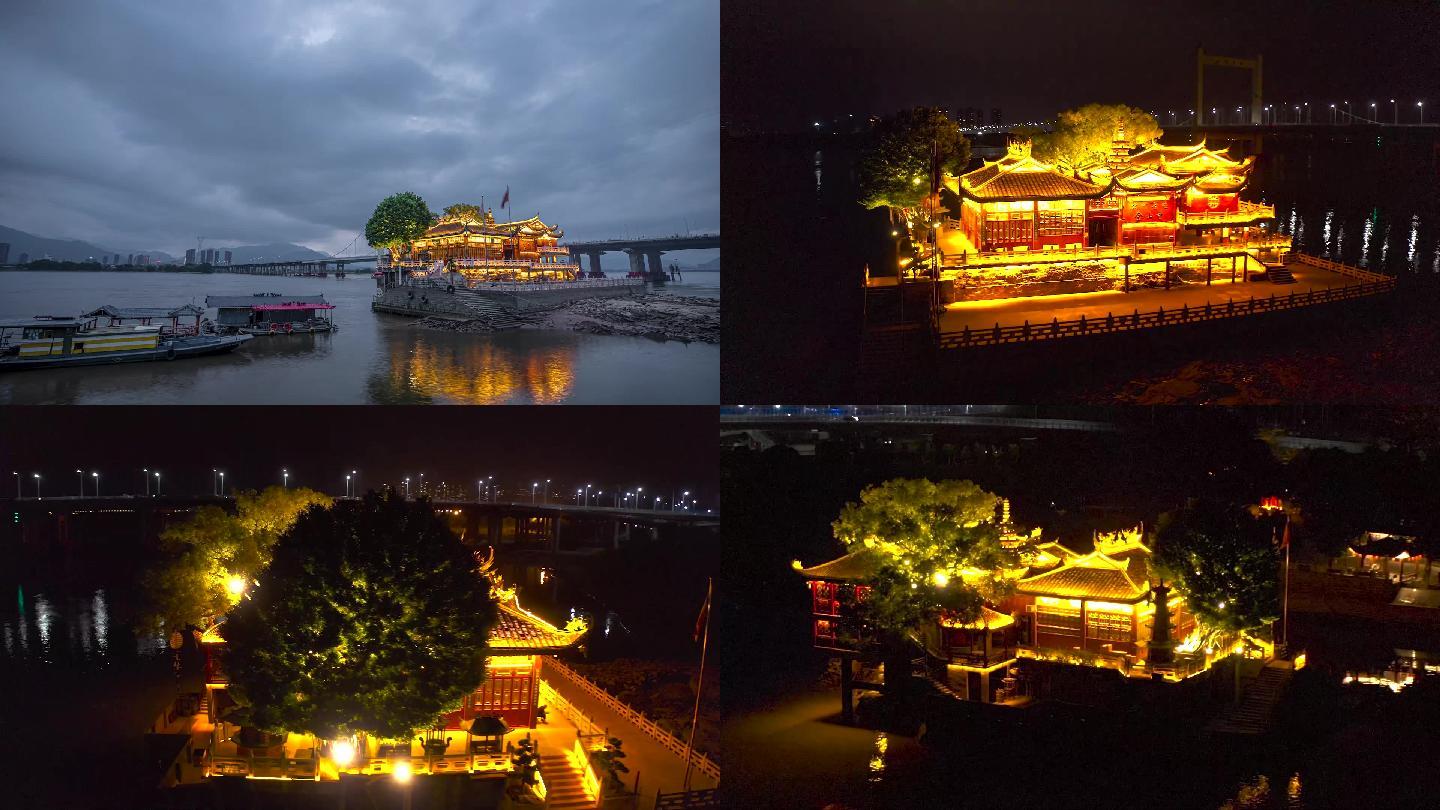 福州金山寺夜景延时夜景航拍日转夜