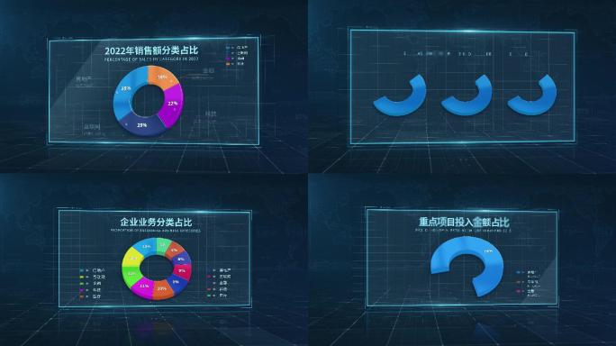 三维饼状图企业数据统计3D扇形图环状图表