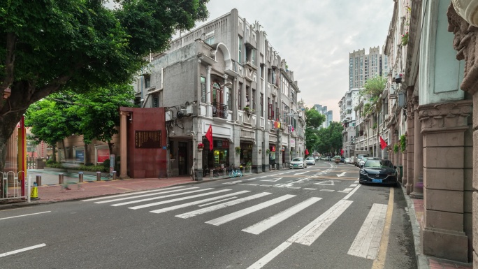 广州市老城区特色骑楼日转夜延时