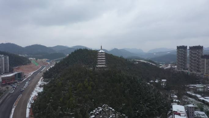 贵州 黔南 文峰塔 雪景 航拍