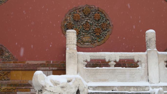 大雪中的北京故宫古建筑雪景特写