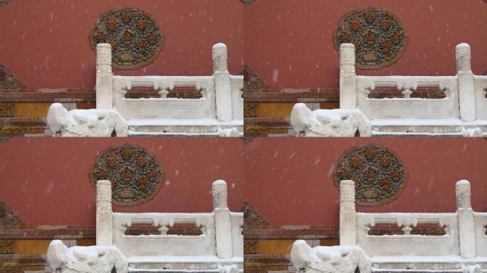 大雪中的北京故宫古建筑雪景特写