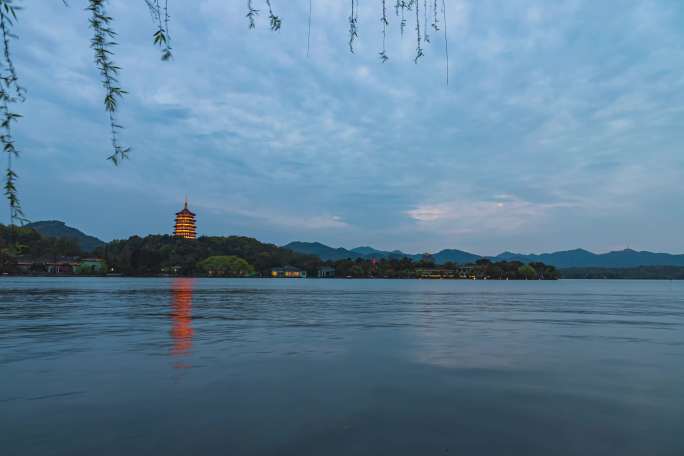 杭州西湖雷峰塔日转夜延时