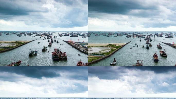 航拍北海侨港开渔节繁忙的渔港码头