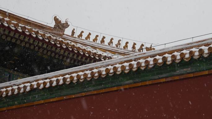 大雪中的北京故宫雪景一角