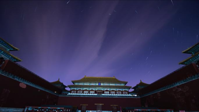 北京故宫午门夜景延时星空星轨地标