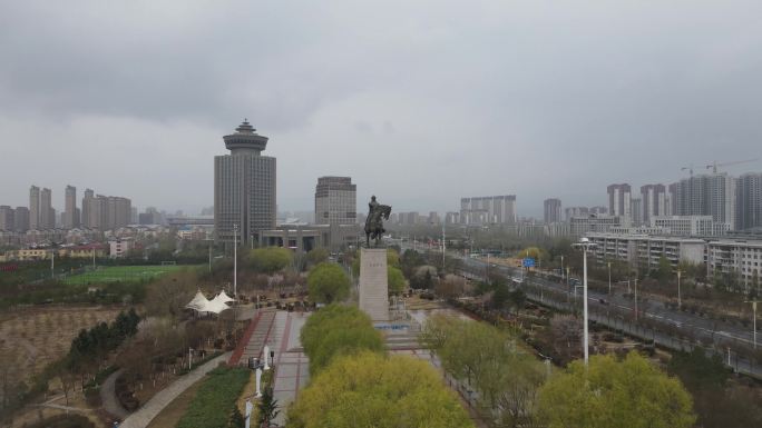 内蒙古呼和浩特成吉思汗广场航拍素材