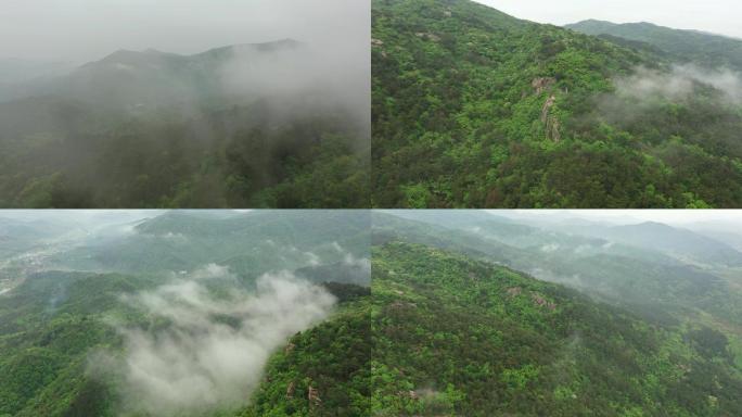 夏季大山中云雾缭绕森林高清航拍
