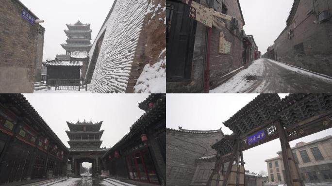 平遥古城冬天古建筑市楼门楼县衙古镇雪景