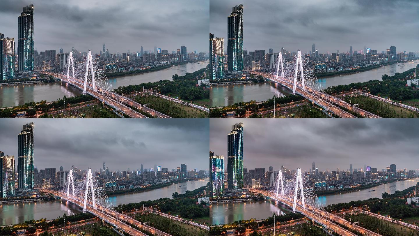 8K武汉城市汉江月湖桥桥梁阴雨夜景延时