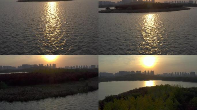 北龙湖湿地公园夕阳日落