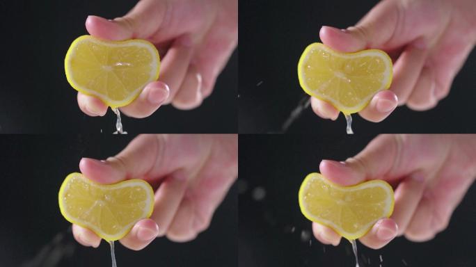 柠檬爆汁-挤压柠檬瞬间-升格慢镜头