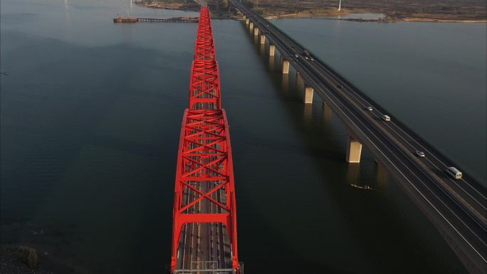 京张高铁跨水库特大桥180度旋转拍摄素材