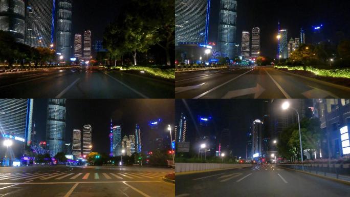上海封城中现代城市夜景街道路况