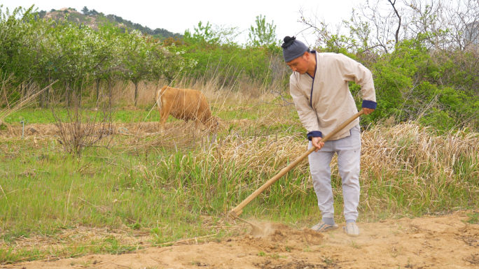 农夫，中国古代农民种地，刨地