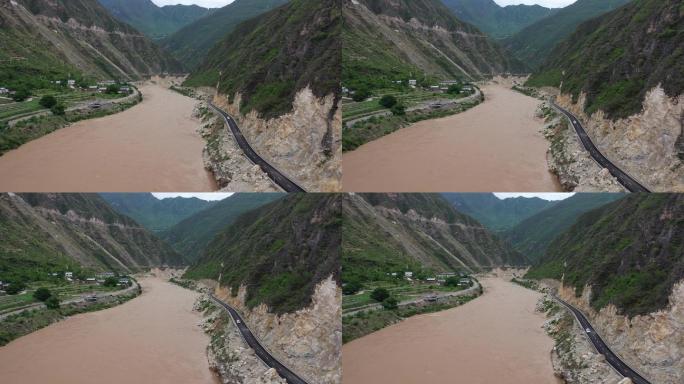 云南迪庆州G215金沙江峡谷自然风光航拍