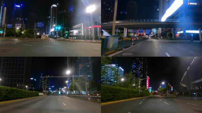 上海封城中空旷街边夜景道路