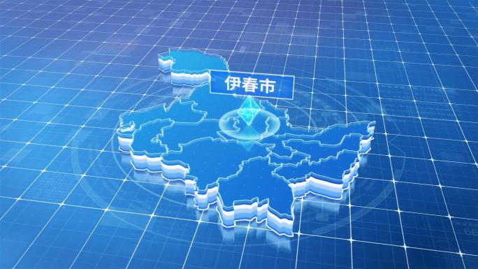 黑龙江伊春市蓝色科技感定位地图
