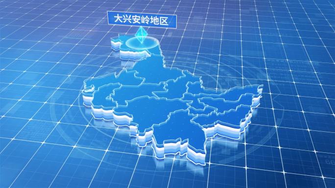 黑龙江大兴安岭地区蓝色科技感定位地图