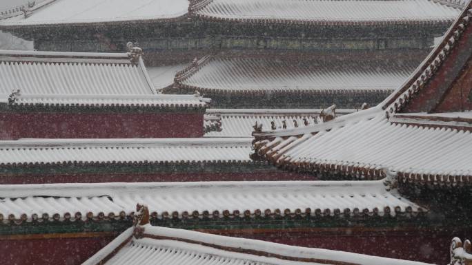 大雪中的北京故宫古建筑