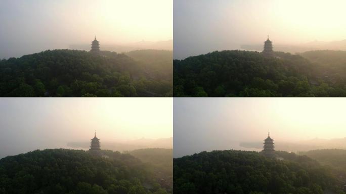 航拍杭州著名景点雷峰塔