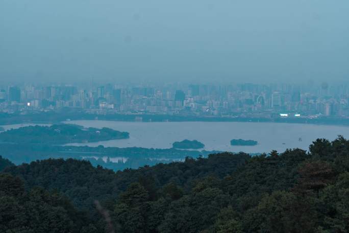 杭州西湖阴天远景延时摄影
