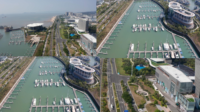 4K航拍厦门国际会展中心游艇海上公路
