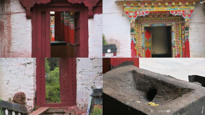 藏传佛教寺庙后门走廊彩色廊柱
