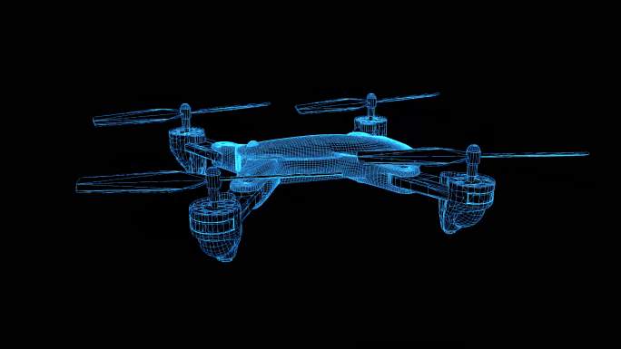 4K蓝色线框全息科技无人机动画带通道