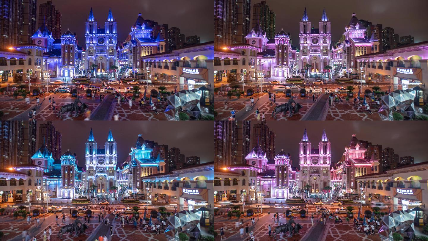 武汉光谷步行街商场多莫大教堂夜景人流延时
