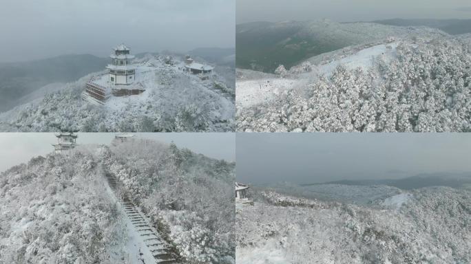 航拍雪山苏州缥缈峰景区下雪