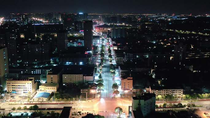 滁州市来安县主城区航拍城市夜景