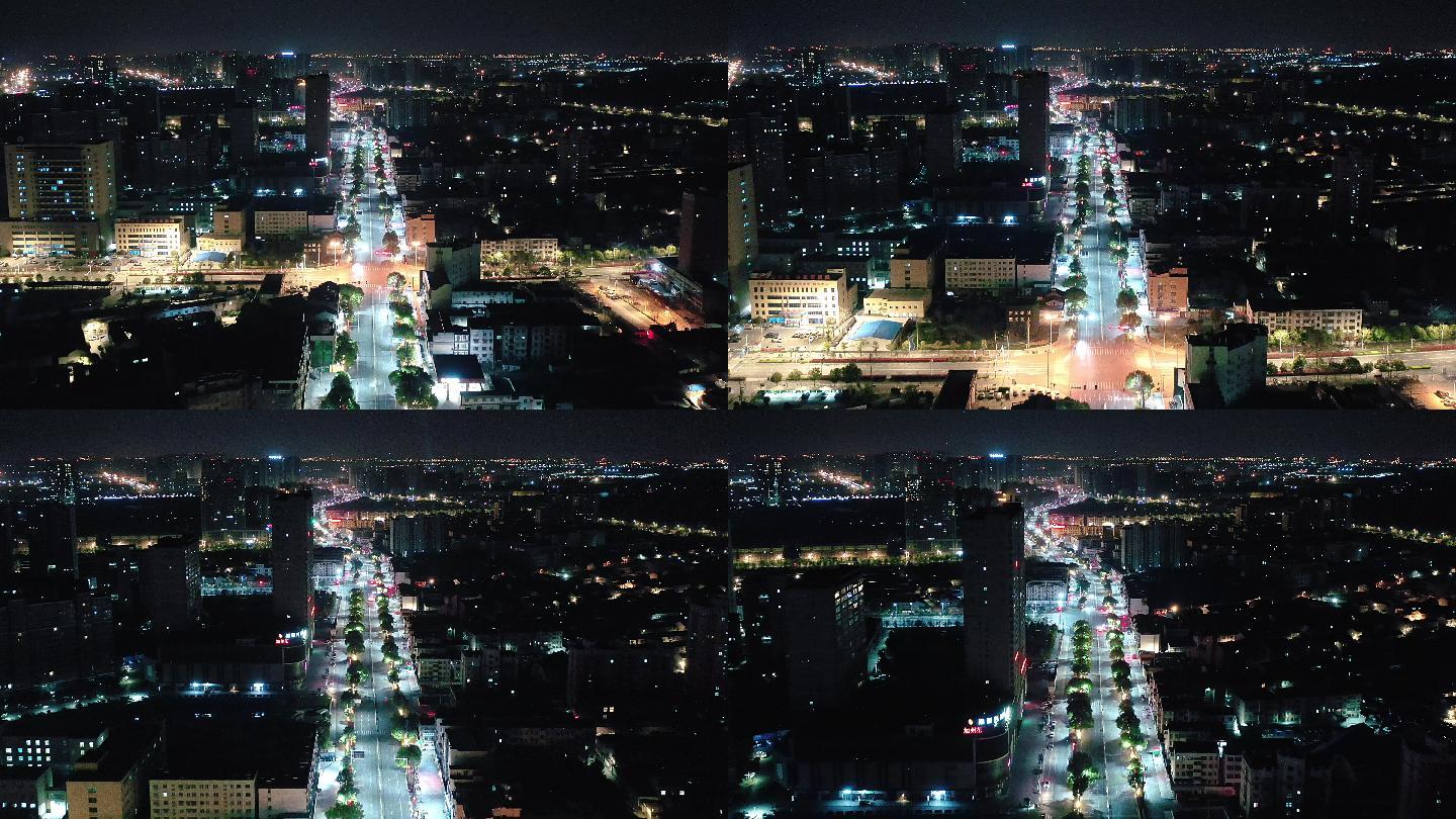 滁州市来安县主城区航拍城市夜景