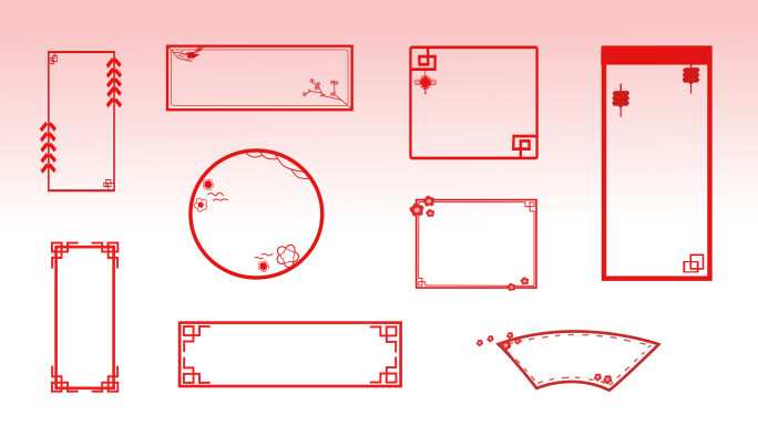 纯手绘中国风红色字幕边框