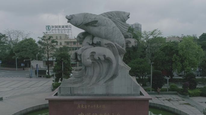 中国脆肉鲩之乡石雕像航拍