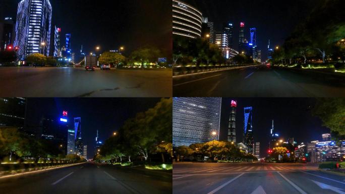 上海封城中现代城市建筑夜景路况