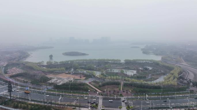 郑州北龙湖雨景大景航拍