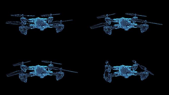 4K蓝色线框全息科技无人机动画素材带通道