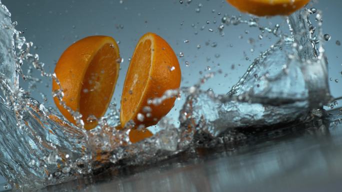 高速橙子碰撞慢镜头升格水果食欲果肉美食