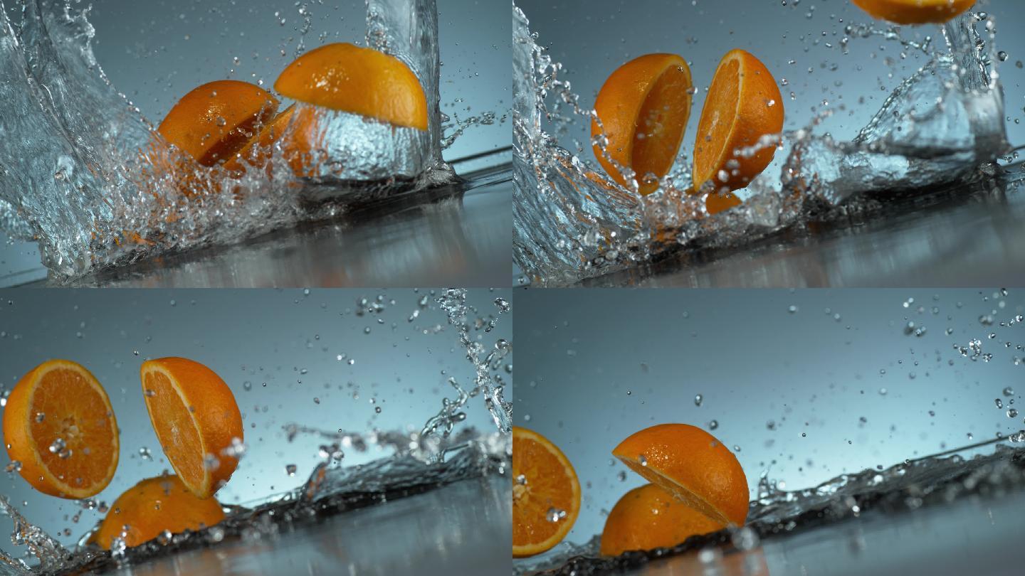 高速橙子碰撞慢镜头升格水果食欲果肉美食