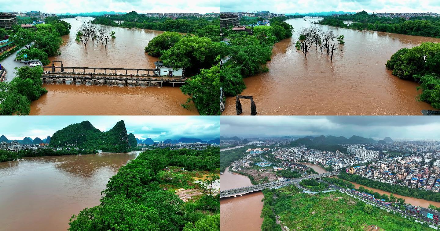 雨季暴雨过后城市洪峰过境桂林市