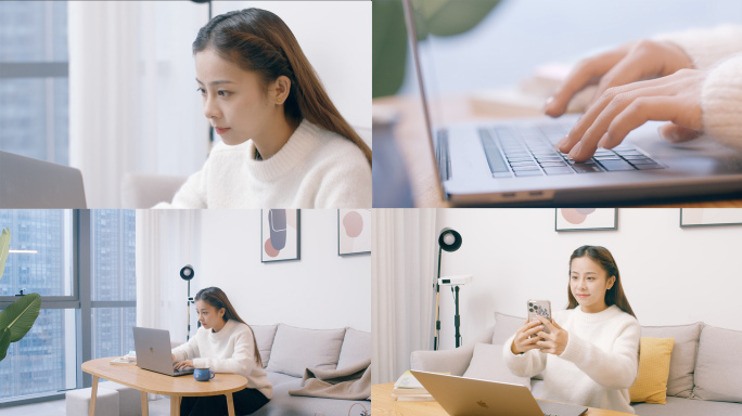 在家用电脑办公的女孩