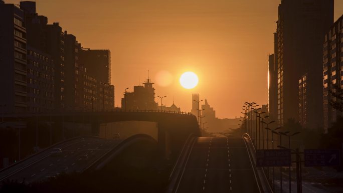 北京悬日二环木樨地桥日出悬日