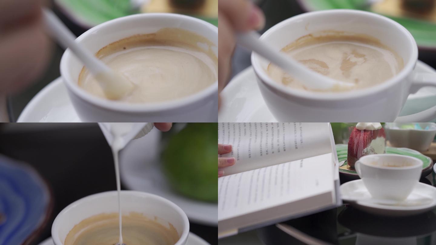 美女喝咖啡看书