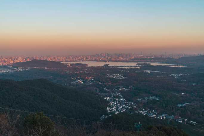 杭州灵隐景区西湖城市全景延时摄影