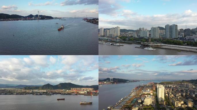 台州椒江七号码头南岸北岸椒江二桥航拍